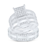 Sterling Silver His Hers Round Diamond Square Matching Wedding Set 1/2 Cttw