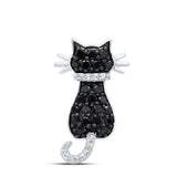 10kt White Gold Womens Round Black Color Enhanced Diamond Cat Animal Pendant 1/3 Cttw