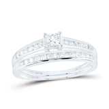 10kt White Gold Princess Diamond Bridal Wedding Ring Band Set 1/2 Cttw