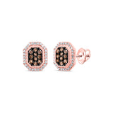 10kt Rose Gold Womens Round Brown Diamond Octagon Earrings 1/4 Cttw