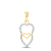 10kt Yellow Gold Womens Round Diamond Double Heart Pendant 1/10 Cttw