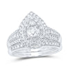 10kt White Gold Round Diamond Pear Bridal Wedding Ring Band Set 1 Cttw