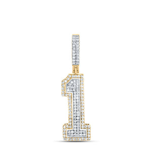 10kt Two-tone Gold Mens Round Diamond Number One Charm Pendant 7/8 Cttw
