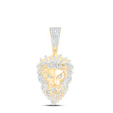 10kt Yellow Gold Mens Round Diamond Lion Charm Pendant 1-1/3 Cttw