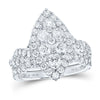 10kt White Gold Round Diamond Marquise-shape Bridal Wedding Ring Band Set 2 Cttw