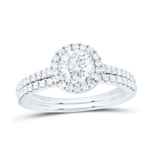 14kt White Gold Round Diamond Bridal Wedding Ring Band Set 1-1/2 Cttw