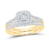 10kt Yellow Gold Round Diamond Halo Bridal Wedding Ring Band Set 1/4 Cttw