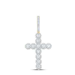 14kt Yellow Gold Mens Round Diamond Cross Charm Pendant 3/4 Cttw