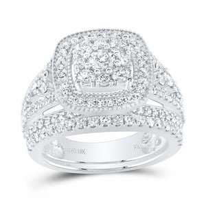 10kt White Gold Round Diamond Square Bridal Wedding Ring Band Set 1-3/4 Cttw