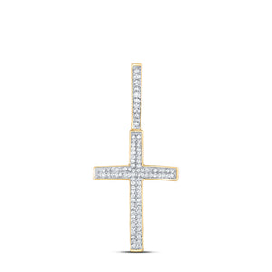 10kt Yellow Gold Mens Round Diamond Cross Charm Pendant 1/3 Cttw