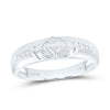 10kt White Gold His Hers Round Diamond Claddagh Matching Wedding Set 1/8 Cttw