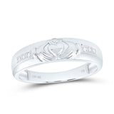 10kt White Gold His Hers Round Diamond Claddagh Matching Wedding Set 1/8 Cttw