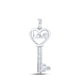 Sterling Silver Womens Round Diamond Love Key Pendant 1/10 Cttw