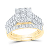 10kt Yellow Gold Round Diamond Square Bridal Wedding Ring Band Set 2 Cttw