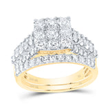 10kt Yellow Gold Round Diamond Square Bridal Wedding Ring Band Set 2 Cttw