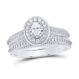 10kt White Gold Oval Diamond Halo Bridal Wedding Ring Band Set 1/2 Cttw