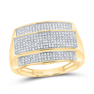 10kt Yellow Gold Mens Round Diamond Rectangle Cluster Ring 3/8 Cttw