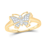 10kt Yellow Gold Womens Round Diamond Butterfly Ring 1/20 Cttw