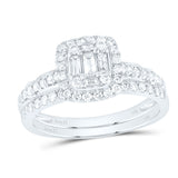 14kt White Gold Baguette Diamond Bridal Wedding Ring Band Set 3/4 Cttw
