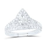 14kt White Gold Pear Diamond Halo Bridal Wedding Ring Band Set 1-1/2 Cttw