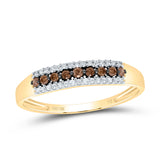 10kt Yellow Gold Womens Round Brown Diamond Band Ring 1/5 Cttw