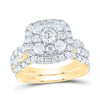 10kt Yellow Gold Round Diamond Square Halo Bridal Wedding Ring Band Set 2 Cttw
