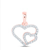 10kt Rose Gold Womens Round Diamond Double Heart Pendant 1/10 Cttw