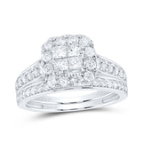 14kt White Gold Princess Diamond Bridal Wedding Ring Band Set 1 Cttw