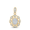 10kt Yellow Gold Womens Round Diamond Oval Cluster Pendant 1/10 Cttw