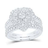 10kt White Gold Round Diamond Heart Bridal Wedding Ring Band Set 2 Cttw