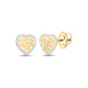 10kt Yellow Gold Womens Round Diamond Nugget Heart Earrings 1/10 Cttw
