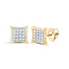 10kt Yellow Gold Womens Round Diamond Square Kite Cluster Stud Earrings 1/10 Cttw