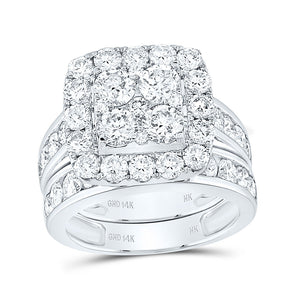 14kt White Gold Round Diamond Square Bridal Wedding Ring Band Set 4-1/3 Cttw
