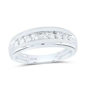 10kt White Gold Mens Round Diamond Single Row Wedding Anniversary Band Ring 1/2 Cttw