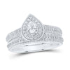 10kt White Gold Pear Diamond Halo Bridal Wedding Ring Band Set 1/2 Cttw