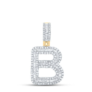 10kt Yellow Gold Mens Baguette Diamond B Initial Letter Pendant 5/8 Cttw