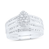 Sterling Silver Round Diamond 3-Pc Oval Bridal Wedding Ring Band Set 1/2 Cttw