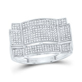 10kt White Gold Mens Round Diamond Rectangle Cluster Ring 1/2 Cttw