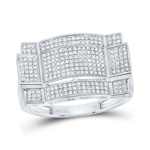 10kt White Gold Mens Round Diamond Rectangle Cluster Ring 1/2 Cttw