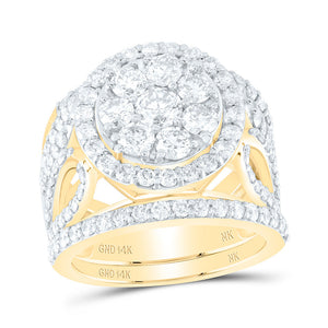 14kt Yellow Gold Round Diamond Cluster Bridal Wedding Ring Band Set 3 Cttw