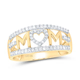 10kt Yellow Gold Womens Round Diamond Mom Heart Band Ring 1/4 Cttw