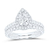 14kt White Gold Pear Diamond Bridal Wedding Ring Band Set 1-1/2 Cttw