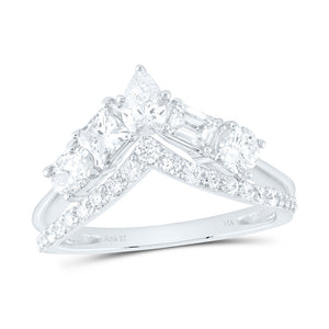 14kt White Gold Womens Princess Diamond Chevron Fashion Ring 1-3/8 Cttw