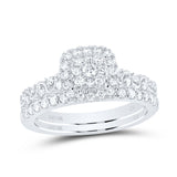 10kt White Gold Round Diamond Square Bridal Wedding Ring Band Set 3/4 Cttw