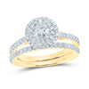 14kt Yellow Gold Round Diamond Halo Bridal Wedding Ring Band Set 1 Cttw