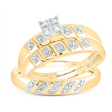 10kt Yellow Gold His Hers Round Diamond Square Matching Wedding Set 1/12 Cttw