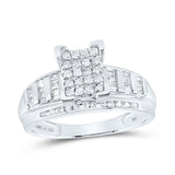 Sterling Silver Round Diamond Rectangle Cluster Bridal Wedding Engagement Ring 1/2 Cttw