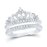 14kt White Gold Womens Round Diamond Crown Wrap Enhancer Wedding Band 1/2 Cttw