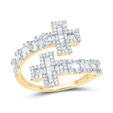 10kt Yellow Gold Womens Round Diamond Cross Cuff Band Ring 3/4 Cttw