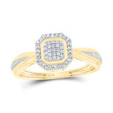 10kt Yellow Gold Womens Round Diamond Octagon Cluster Ring 1/10 Cttw